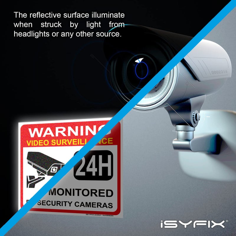 iSYFIX Video Surveillance Warning Sign Sticker - 4 Pack 7x6 inch - CCTV Security Premium Self-Adhesive Reflective Vinyl, Laminated for Ultimate UV Protection, Water & Fade Resistance, Indoor & Outdoor - Image 4